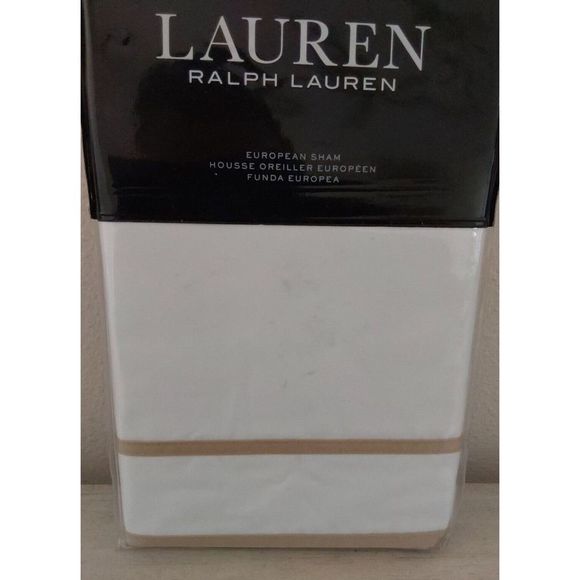 Ralph Lauren SPENCER BORDER SATEEN Cotton 300TC Clay Tan European Pillow Sham - Picture 3 of 9